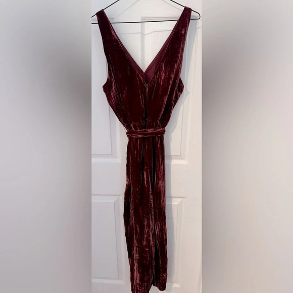 BB Dakota crushed velvet jumpsuit velour deep wine brown sheen party layers US4 - Picture 4 of 5